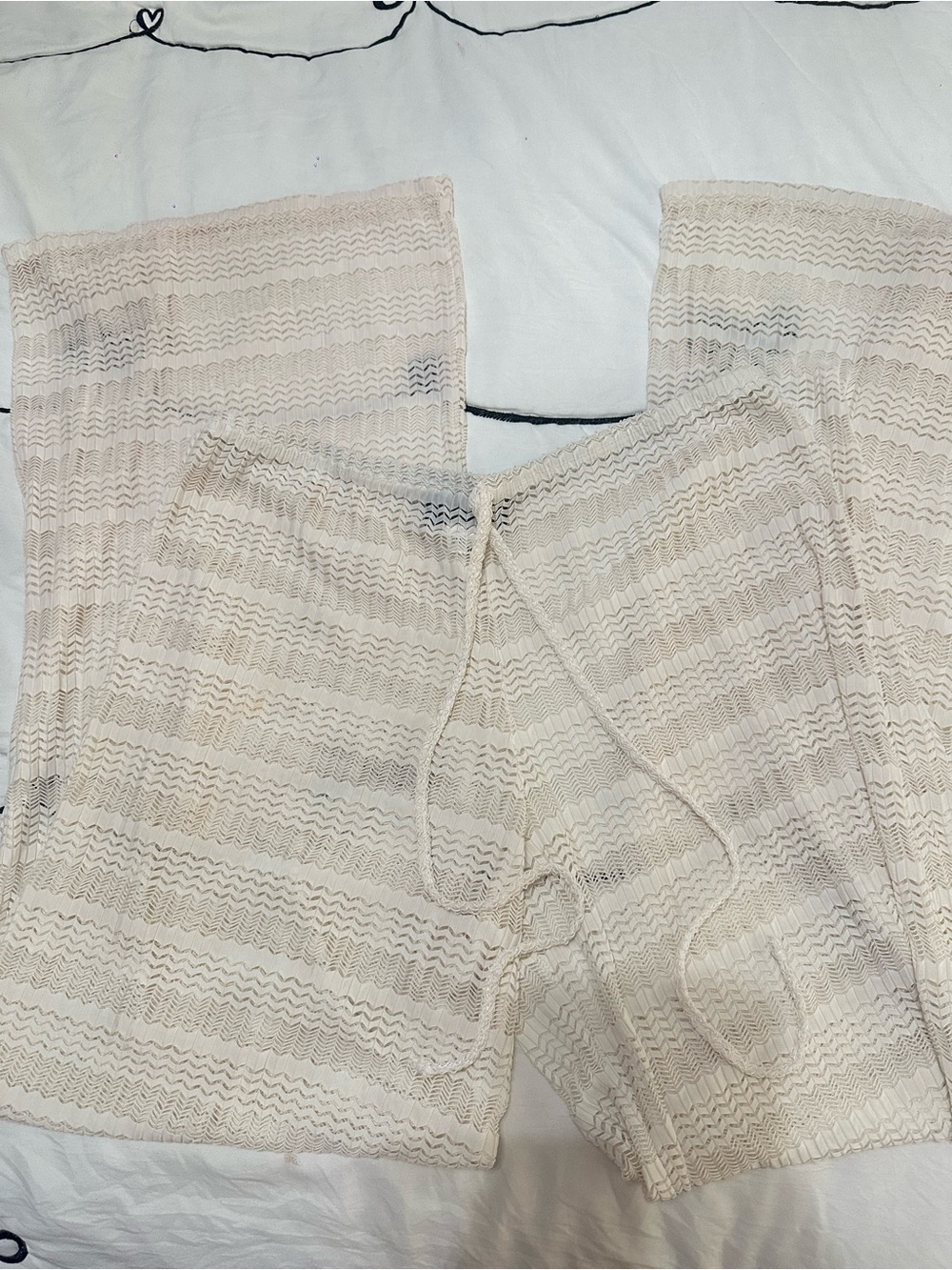 Light Beige Crochet Drawstring Cover Up Pants